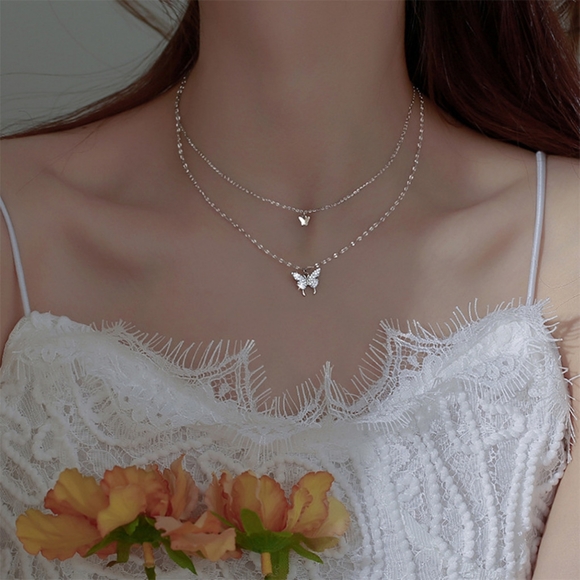 Two Layer Butterfly Necklace - Picture 3 of 4